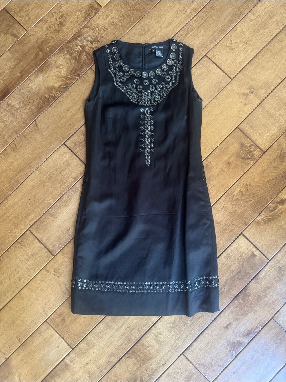 Etcetera Black Sleeveless Shift Dress with button detail Size 2
